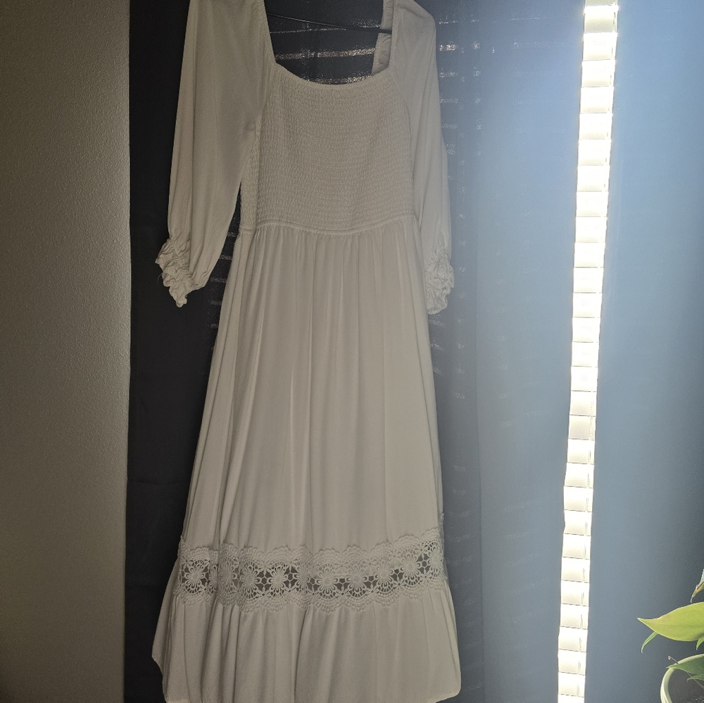Cream Long Sleeve Tiered Sundress
